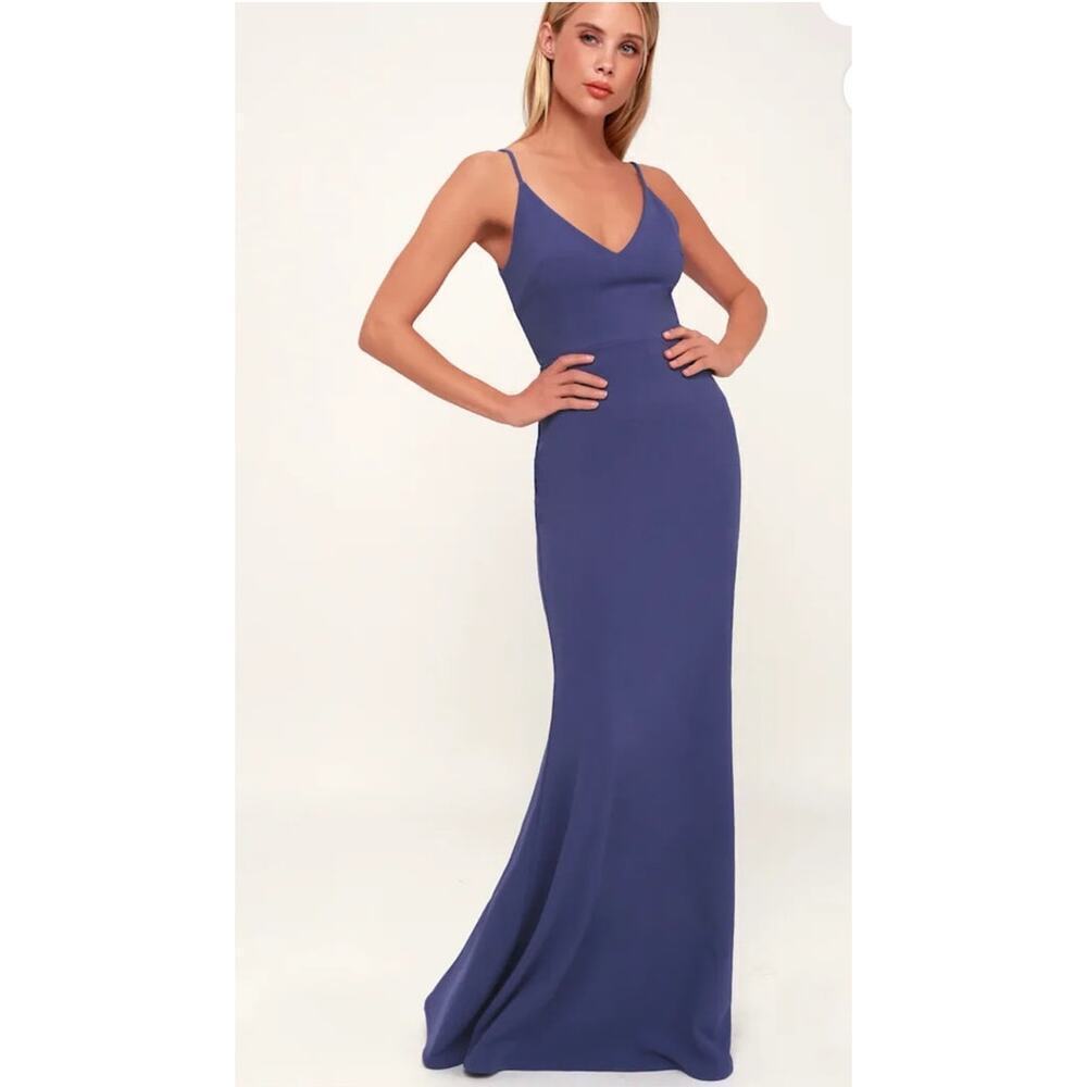 NWT Lulus Infinite Glory Slate Blue Maxi Dress Size XL
